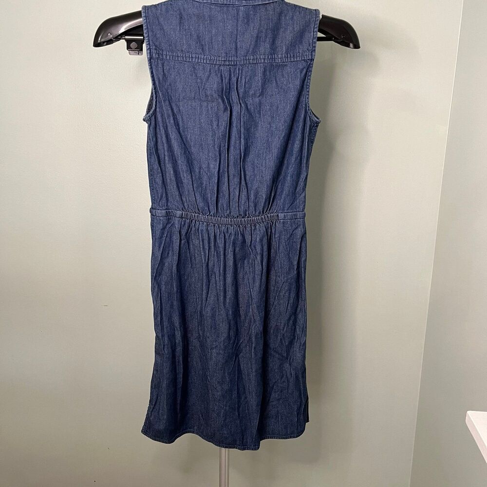 White House black market denim dress xxs 00 Jean dress sleeveless Cinched waist - Picture 3 of 7